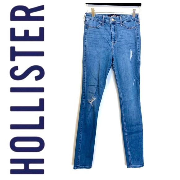 HOLLISTER DISTRESSED HIGH RISE JEAN LEGGING SIZE 7 or W28 L28 - Picture 2 of 5